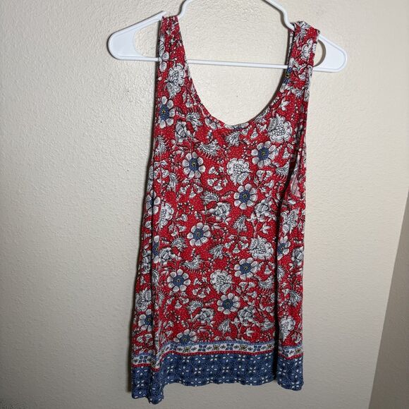 LOFT Tank Top Women's XL Round Neck Red Floral Boho Sleeveless Casual Shirt - Picture 4 of 8